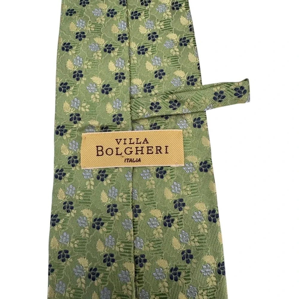 Villa Bolgheri Tie Mens Green Blue Floral Silk Made in Italy Dressy Neckwear
